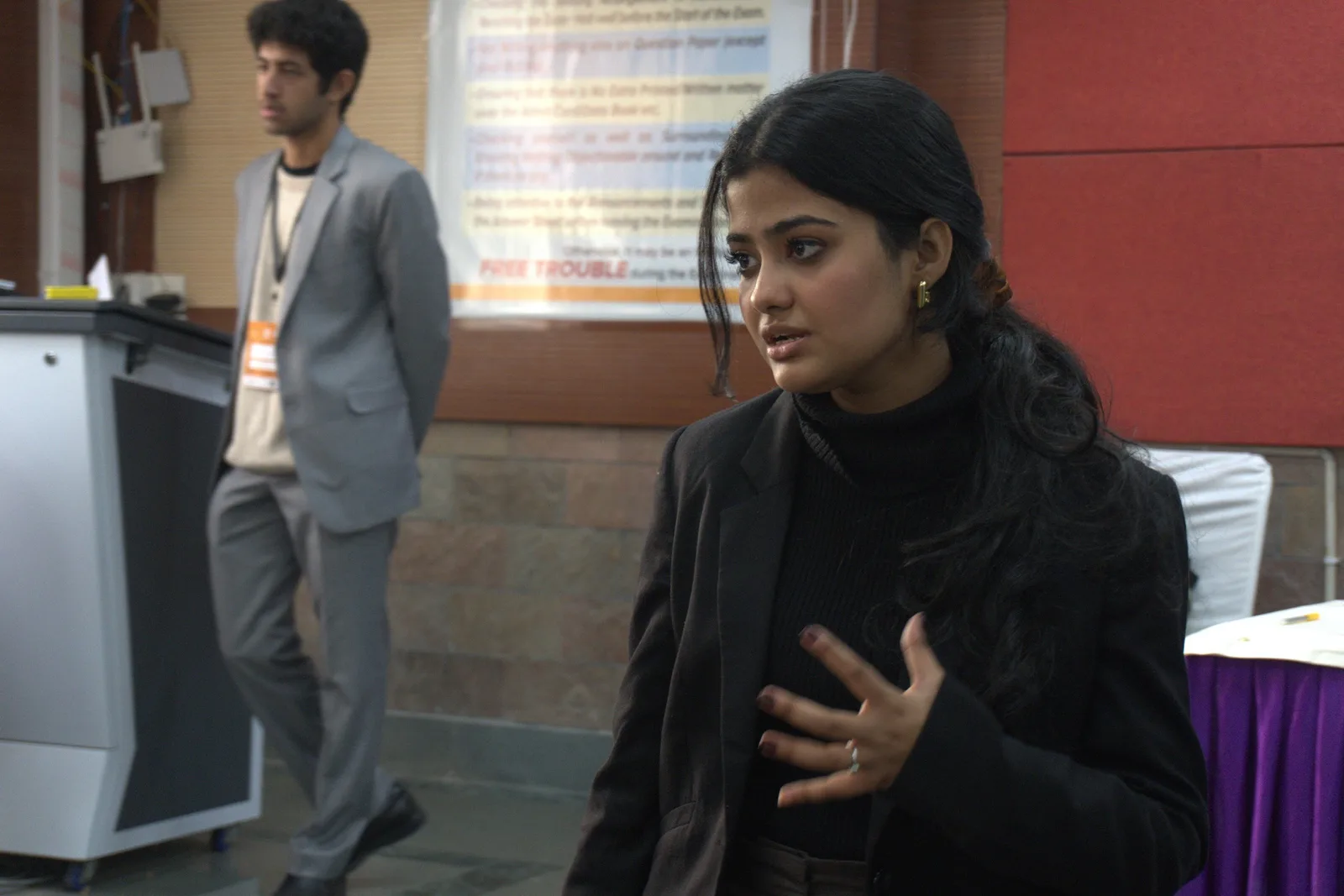 A delegate making a point during an unmoderated caucus